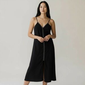 GOLDIE Women’s Elegant Black Midi Dress w/Gold Lace Up Detail Size Medium